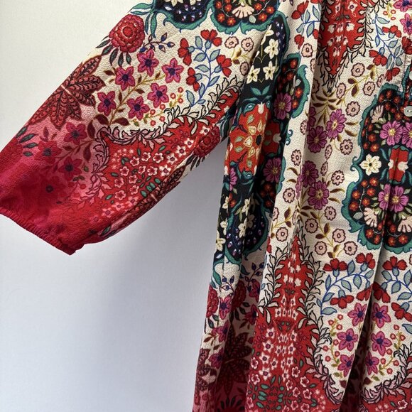 Fig and Flower Womens Top Plus 1X Colorful Tunic Semi Sheer Puff Sleeve Bohemian - Picture 4 of 9